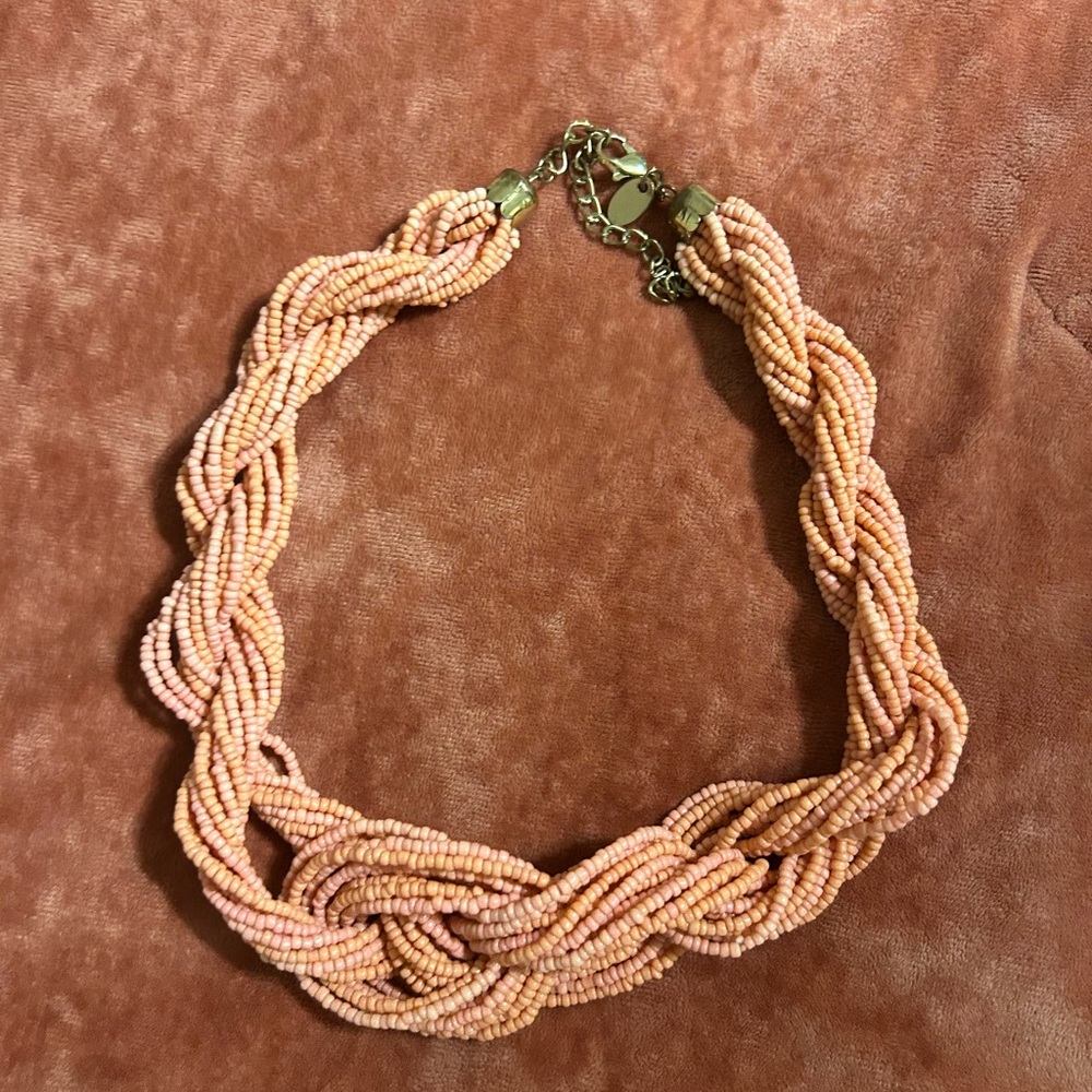 Braided Peach Beaded Necklace Light Coral